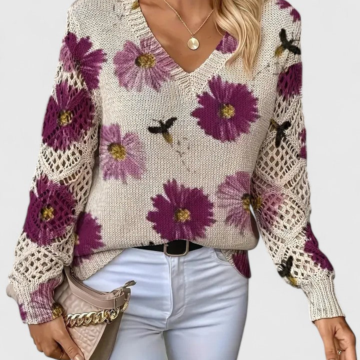 Pull tricoté à motif floral