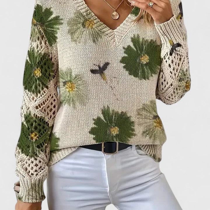 Pull en maille à fleurs