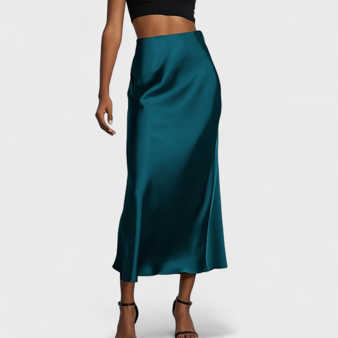 High-Waisted Midi Skirt in Satin for Women