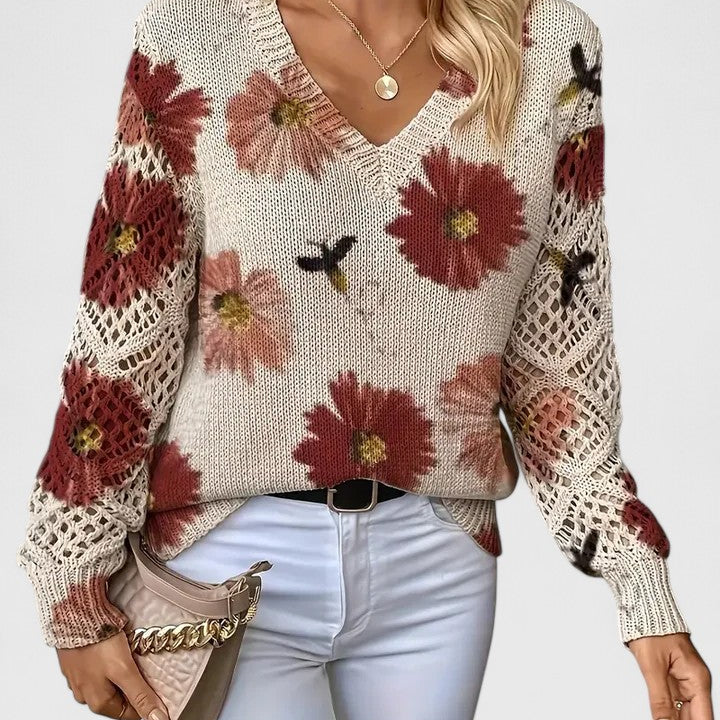 Pull en maille à fleurs