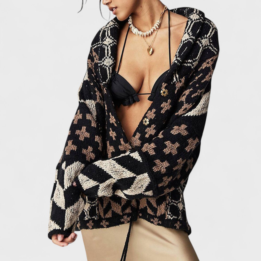 Portia - Vintage Cardigan with Button-Down Collar and Long Sleeves