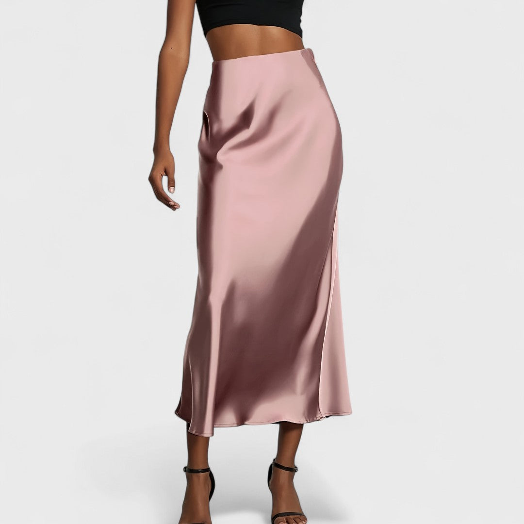 High-Waisted Midi Skirt in Satin for Women