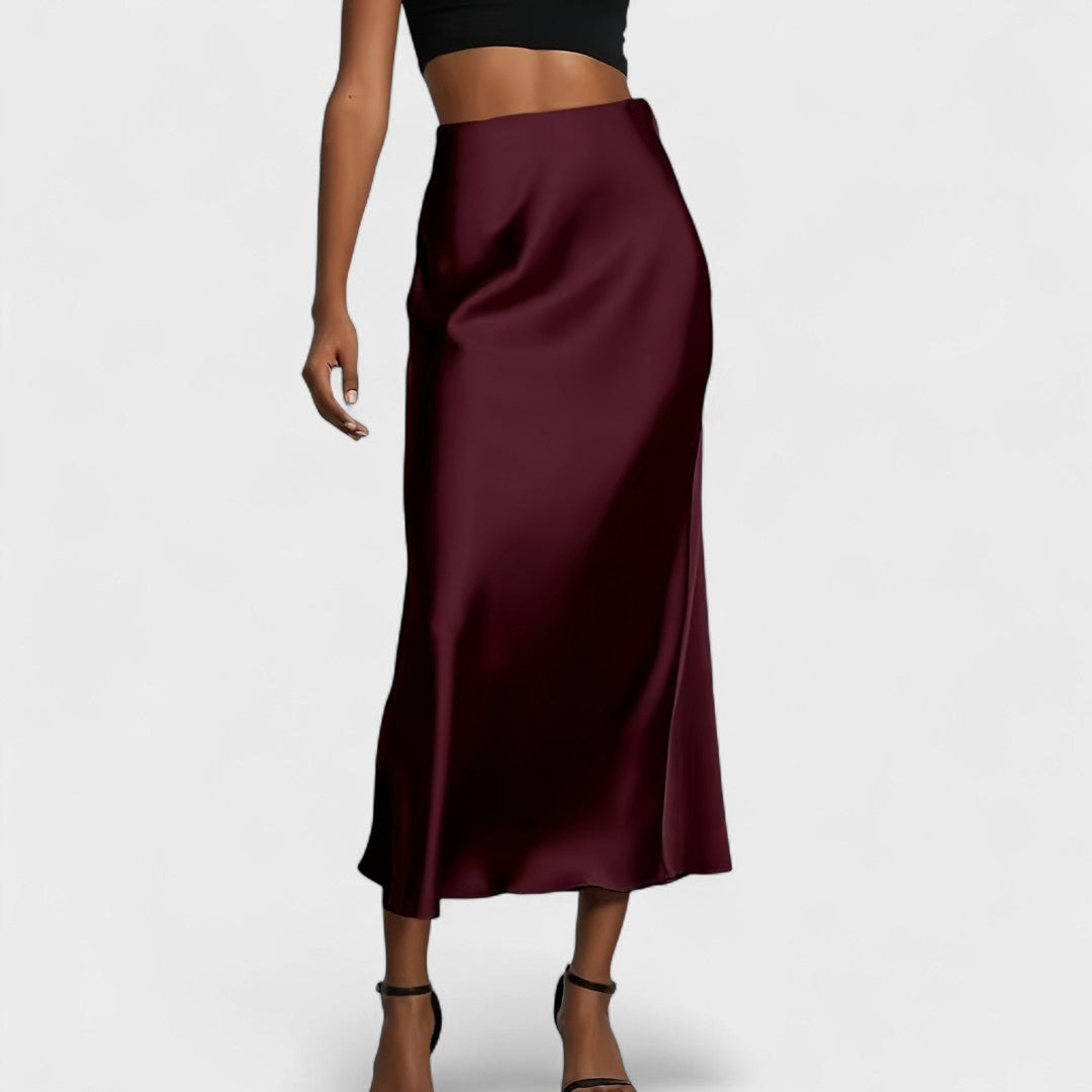 High-Waisted Midi Skirt in Satin for Women