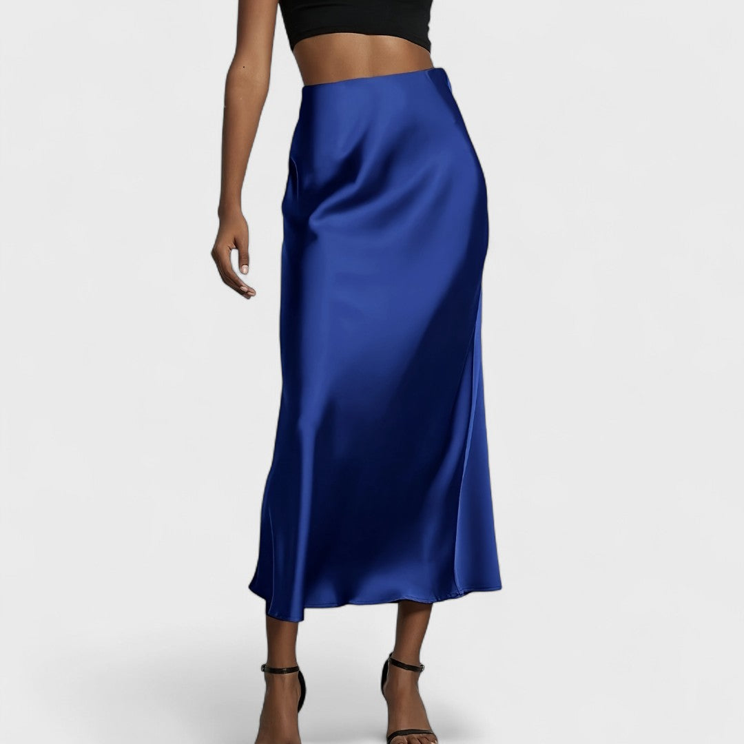 High-Waisted Midi Skirt in Satin for Women