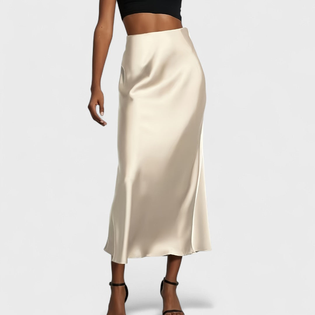 High-Waisted Midi Skirt in Satin for Women