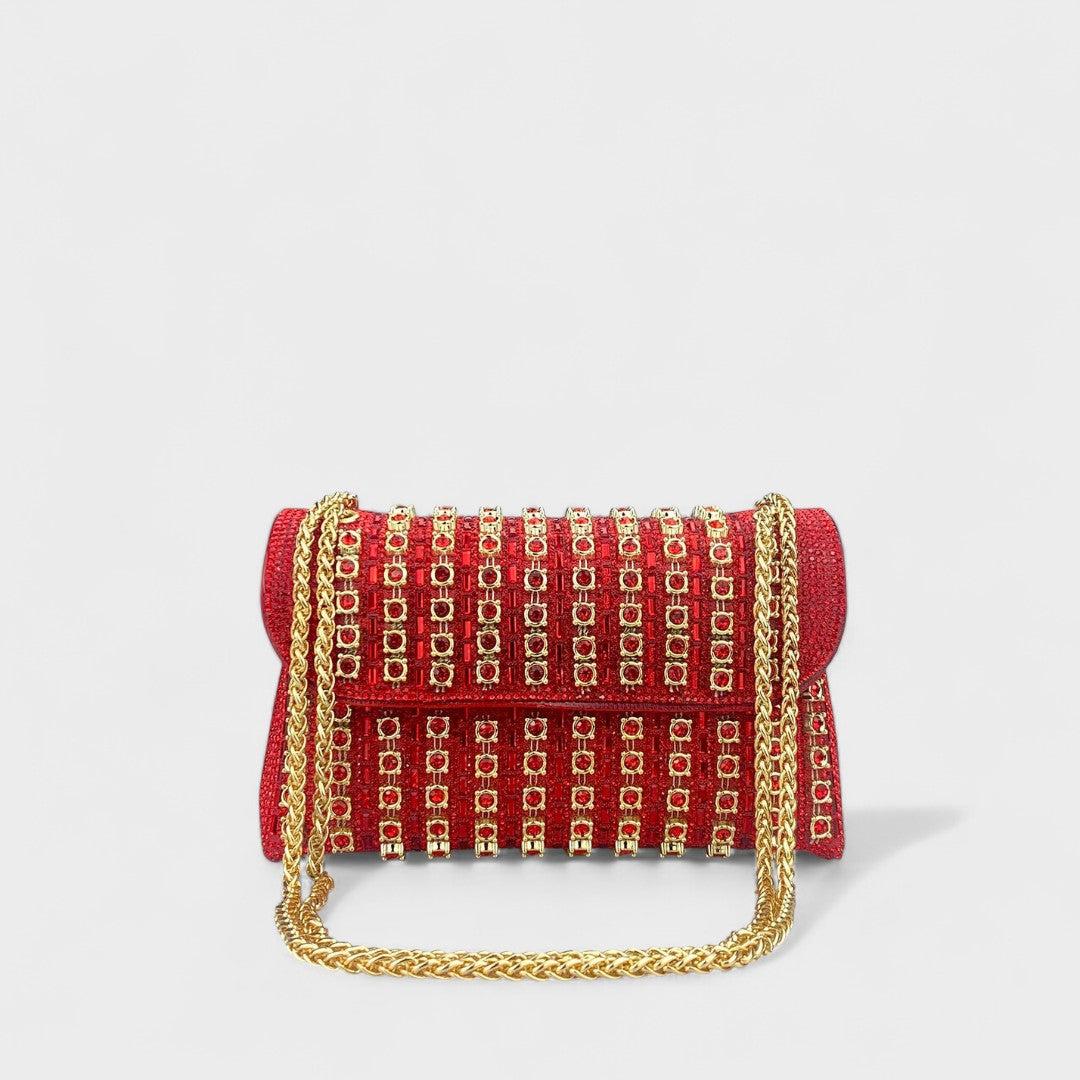 Elegant shoulder bag with chain and colorful diamonds