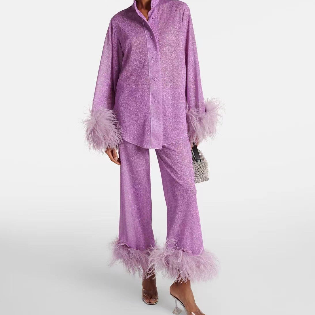 Lya - Two-Piece Set with Feather Collar