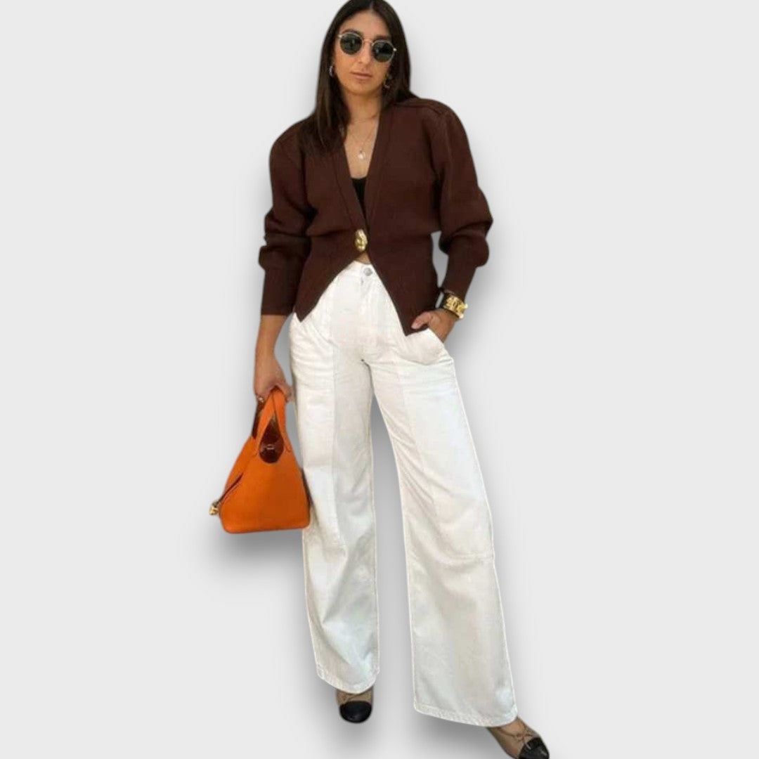 Gilet Amélie à col V profond et boutons dorés