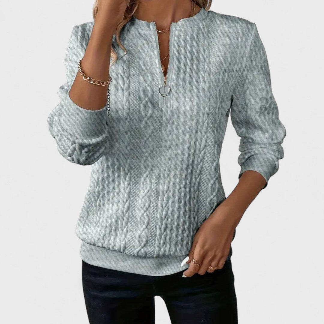 Women's Sweater with Zip and Cable Knit Design