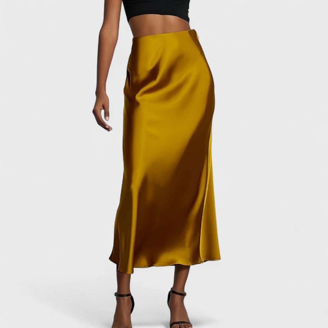 High-Waisted Midi Skirt in Satin for Women