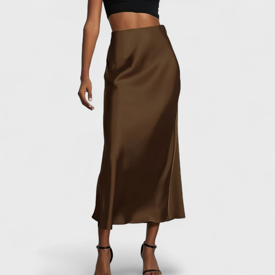 High-Waisted Midi Skirt in Satin for Women